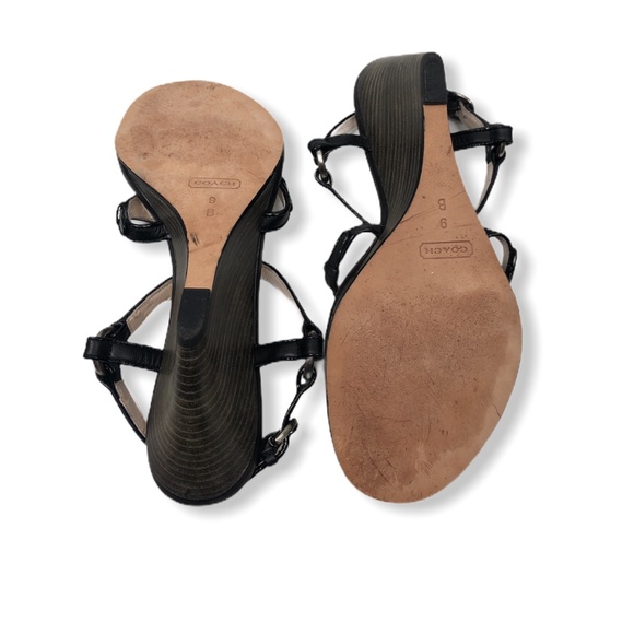 Coach Harper Sz 9B Black Leather Wedge Sandal - Picture 6 of 7